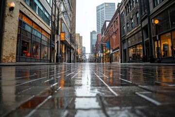 A deserted downtown area, formerly bustling with commerce, now empty and silent, depicting the economic devastation