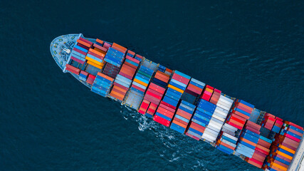 Aerial view container cargo ship sea freight shipping, Global business industry import export...