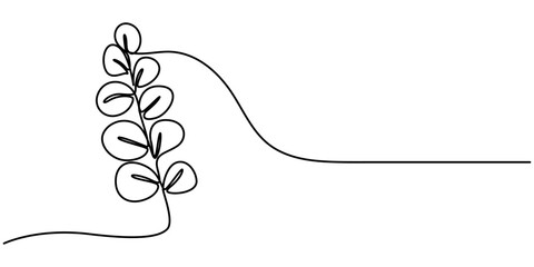 Set of Eucalyptus branches in modern single line art style. Continuous line drawing, aesthetic contour for home decor, posters, wall art, packaging. Floral logo Vector Eucalyptus branch in line art