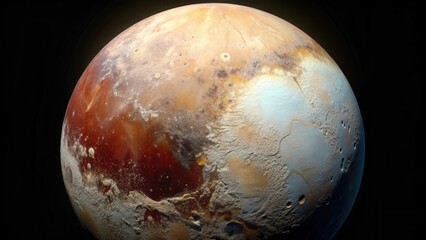 Naklejka premium Surface of Pluto showcasing craters and rugged landscape, Pluto, planet, surface, craters, space, celestial body, landscape