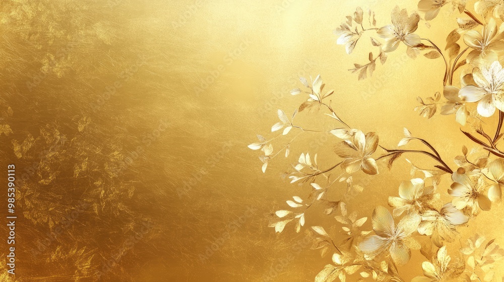 Poster a shimmering gold background adorned with delicate floral patterns, evoking elegance and luxury.