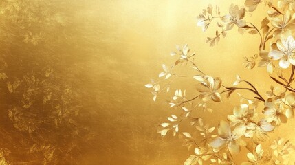 A shimmering gold background adorned with delicate floral patterns, evoking elegance and luxury.