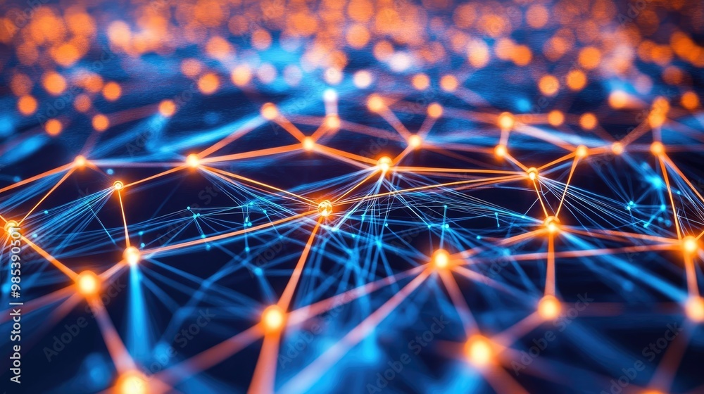 Poster abstract network of interconnected nodes and data lines, illustrating the concept of digital connect