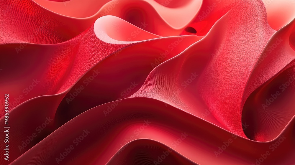 Poster abstract red forms and shapes with intricate details and a smooth gradient, showcasing complexity an