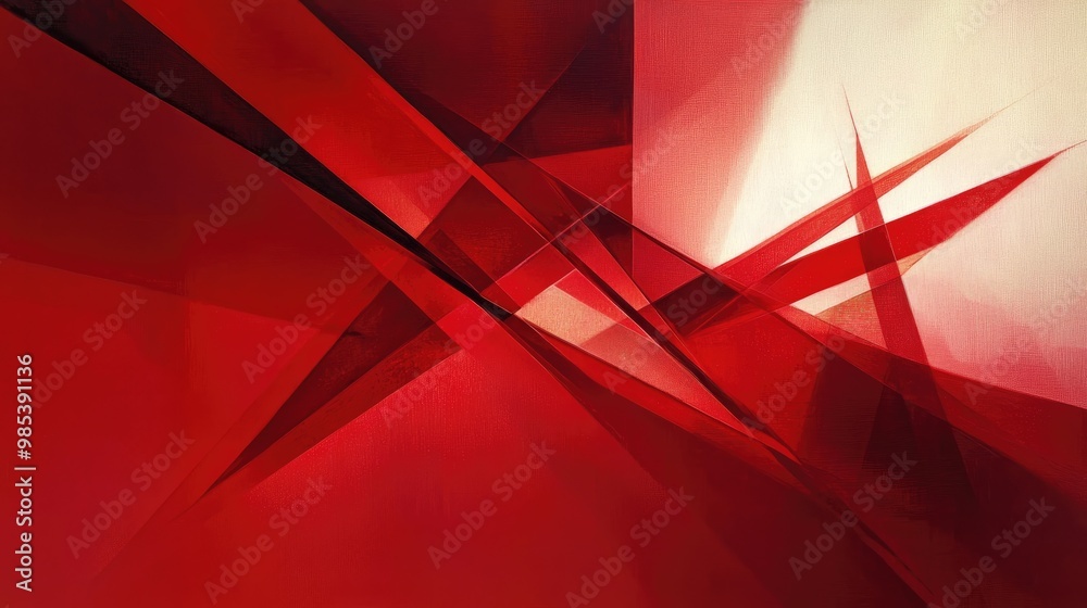 Poster abstract red lines and shapes with subtle shadows and highlights, creating a sophisticated and dynam
