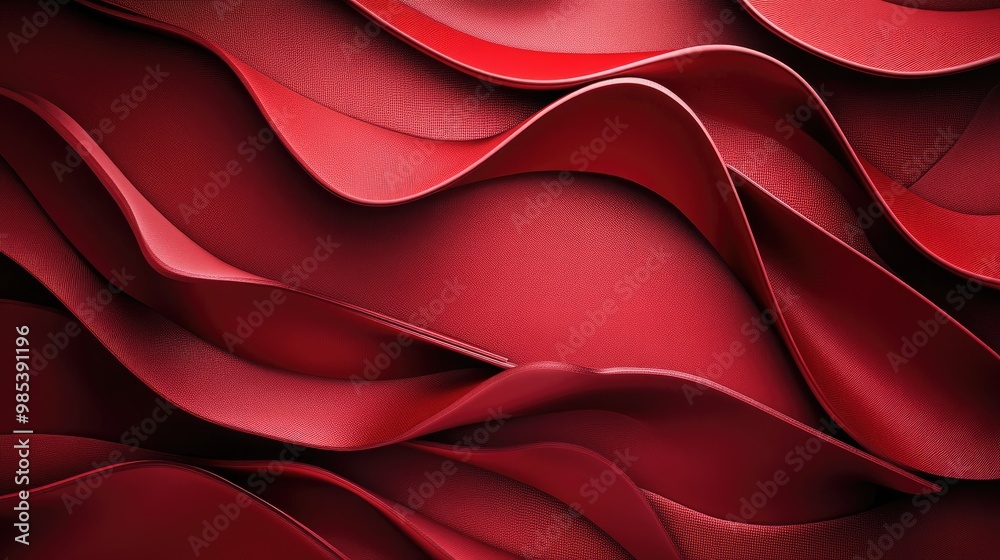 Poster abstract red lines and shapes with subtle shadows and highlights, creating a sophisticated and dynam