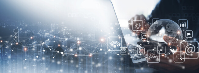 Marketing automation, growth marketing strategy concept. Digital marketing automation tools and...