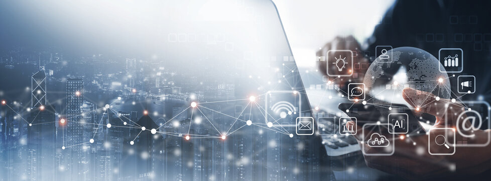 Marketing automation, growth marketing strategy concept. Digital marketing automation tools and campaign, customer journey, pricing, advertising and loyalty, global business and strategy