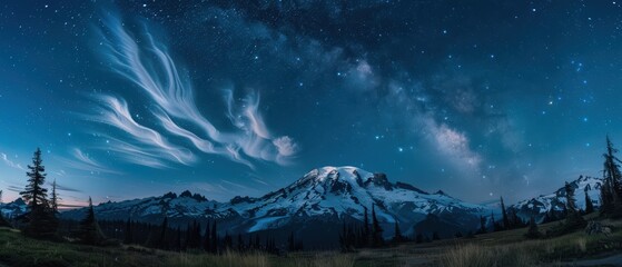 Starry Night Over Majestic Mountain Landscape