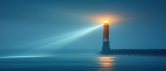 Fototapeta premium Tranquil Lighthouse in Misty Seascape at Dusk