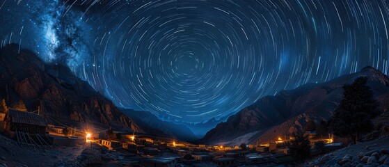 Starry Night Over a Serene Mountain Village