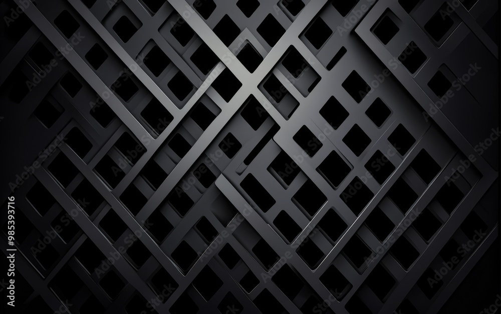 Poster Abstract black and gray geometric pattern of overlapping squares.