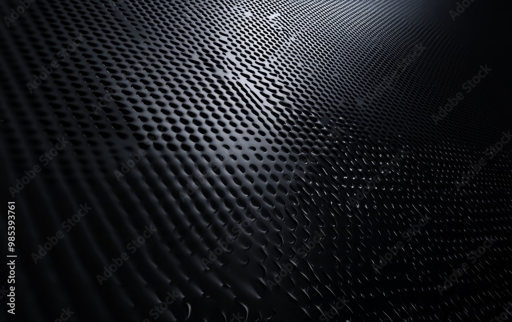 Poster Black abstract background with a pattern of rounded holes, angled to the right.