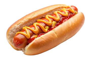 hot dog with mustard and ketchup isolated on a white background