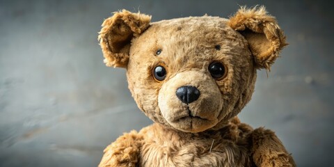Antique teddy bear with worn fur and missing eye, antique, vintage, teddy bear, old, retro, nostalgic, classic, collectible