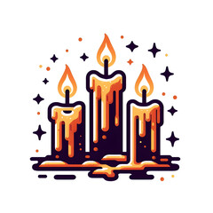 Burning candles dripping wax flat vector design isolated on white background