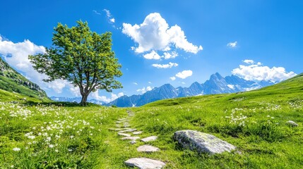 Scenic Mountain Pathway with Vibrant Greenery