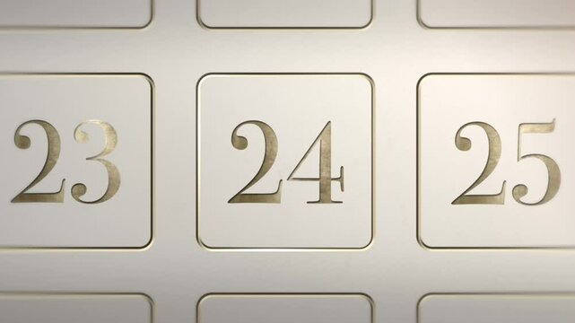 Advent Calendar door reveal Number 24, white cream gold, Christmas door green screen sting transition animation