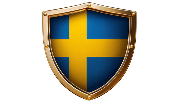 Sweden flag with shield isolated on white background 