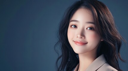 Fototapeta premium Captivating Portrait of a Radiant Asian Woman in a Studio Setting