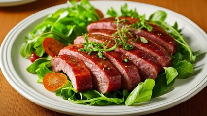  Deliciously grilled meat with fresh greens ready to be savored