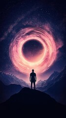 Fototapeta premium Vishnu standing in front of a cosmic portal, opening the path to different realms, Vishnu and cosmic portal, spiritual realms, fantasy