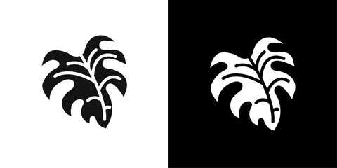 Monstera leaves icon Flat vector set outline