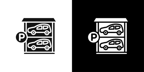 Multi Storey Parking icon Flat vector set outline