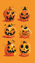 Flat lay design of Hand drawn halloween pumpkin collection, Halloween elements, Happy Halloween