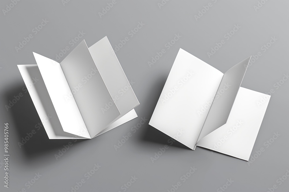 Poster blank brochures on grey background. open and closed booklets for design and printing. mockup for adv