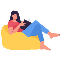Fototapeta premium People Character Reading Book in Cafe. Flat Vector Illustration