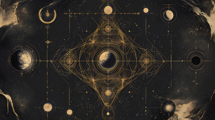 Abstract background with elements of alchemy and occultism. Sacred Geometry. Illustration