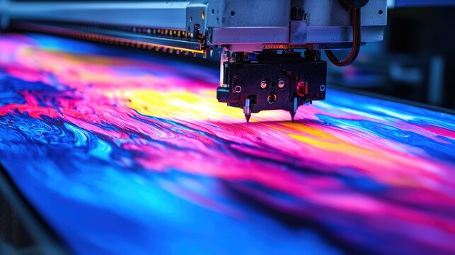 Digital Printing Machine Close up with Abstract Color Pattern