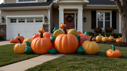 thanks giving inflatable turkey and pumpkin