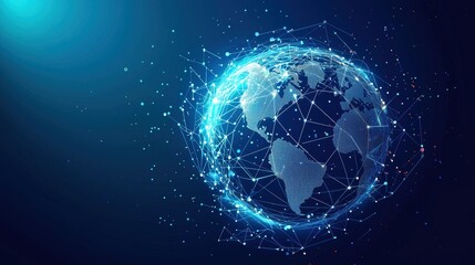 Fototapeta premium Stylized Digital Globe with Geometric Polygonal Texture and Glowing Connectivity Lines