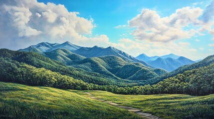 Fototapeta premium Vast green hills under a blue sky