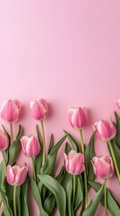 Fototapeta premium Minimalist Image of Blooming Pink Tulips on Pastel Background