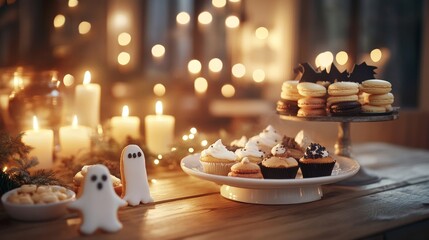 A haunted bakery offering spooky ghost cookies bat-shaped cupcakes