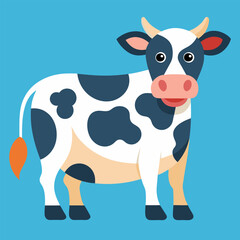 Cow isolated on green background. Vector illustration in cartoon flat design style