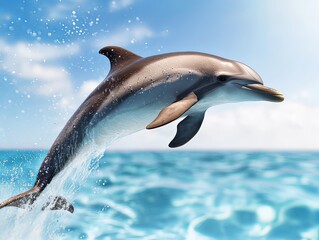 Fototapeta premium Playful Dolphin Leaping from Tropical Ocean Waves