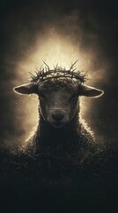 Artistic depiction of a lamb with a crown of thorns, glowing light surrounding it, symbolizing sacrificial atonement