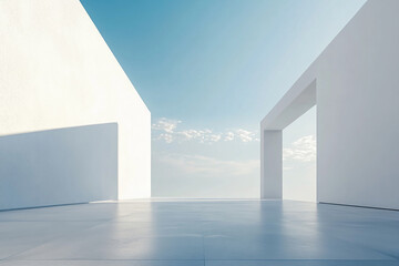 Abstract 3D rendering minimalist style architectural space scene