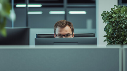 Hiding Behind Desk In Office .