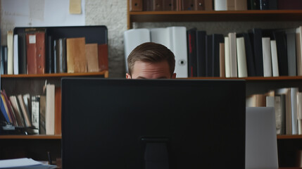 Hiding Behind Desk In Office .