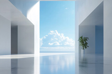 Abstract 3D rendering minimalist style architectural space scene