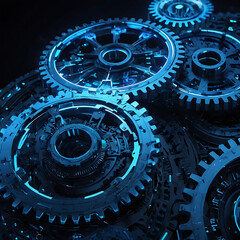 data integration concept with gears and icons in a futuristic, Digital transformation, Information systems, Data processing, System integration