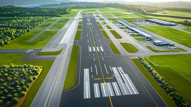An airport's tarmac alarm system, alerting ground personnel to runway incursions and ensuring flight safety. Runway Model. Illustration