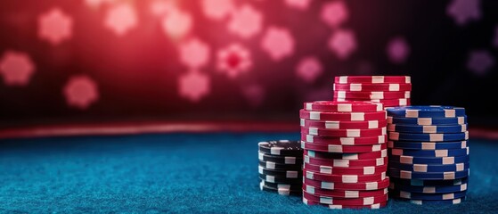 Colorful Poker Chips on a Casino Table