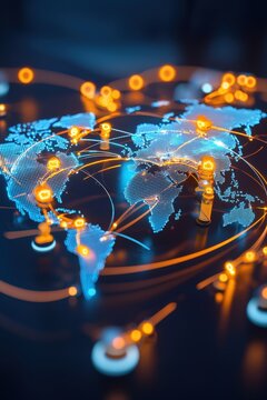 Global supply chain management concept with AI-driven analytics on a world map