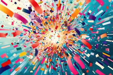 Vibrant Burst of Colorful Confetti and Ribbons in Dynamic Motion